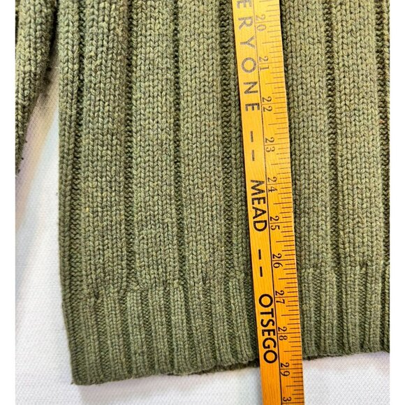 Lands' End Men's Ribbed Knit Sweater Size L Olive Green Long Sleeve Button Neck - Picture 3 of 8